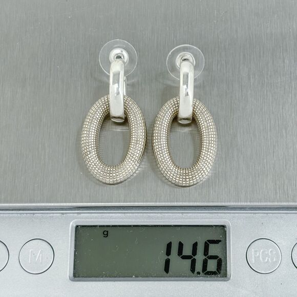 Vintage Sterling Silver 3.5cm Textured Oval Drop Earrings - Picture 7 of 7